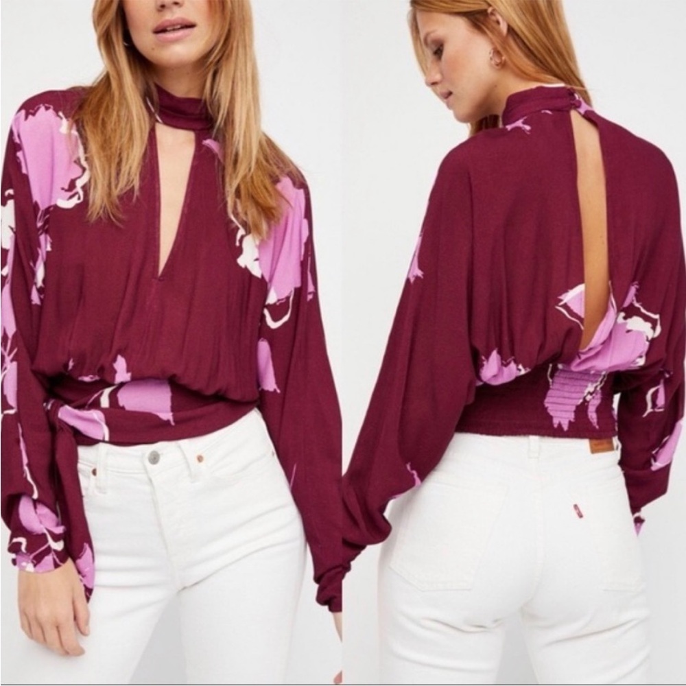 Free People “Say You Love Me Too” Floral Chiffon Top – Size XS (EUC)